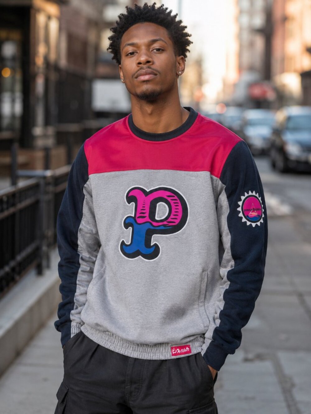 Pink Dolphin Men's XL Colorblock Graphic Crewneck Sweatshirt Streetwear
